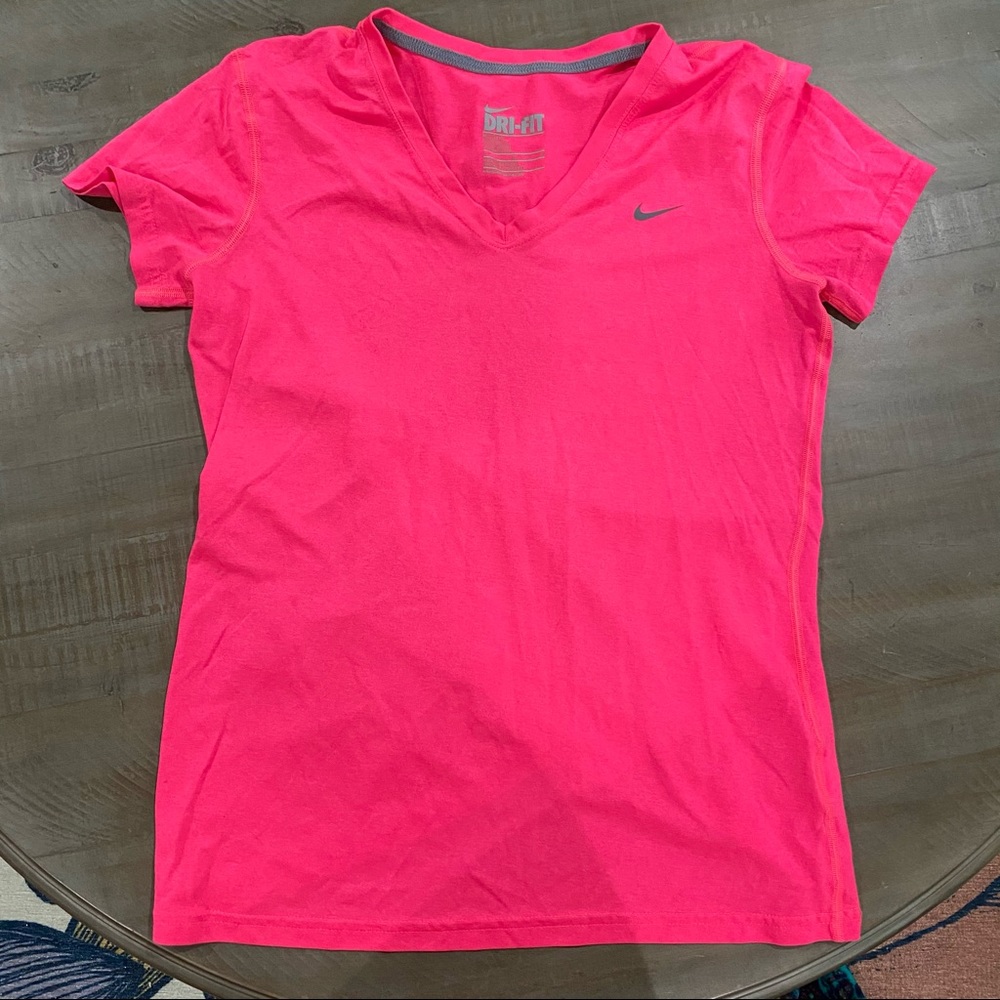 Nike DriFit Bright Pink Vneck Shirt Large